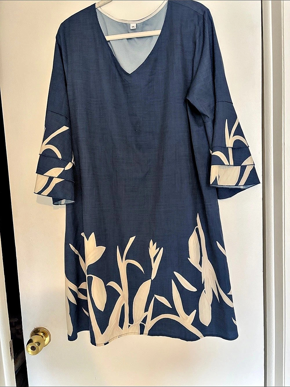 Women's Floral Mini Dress in Blue & Cream